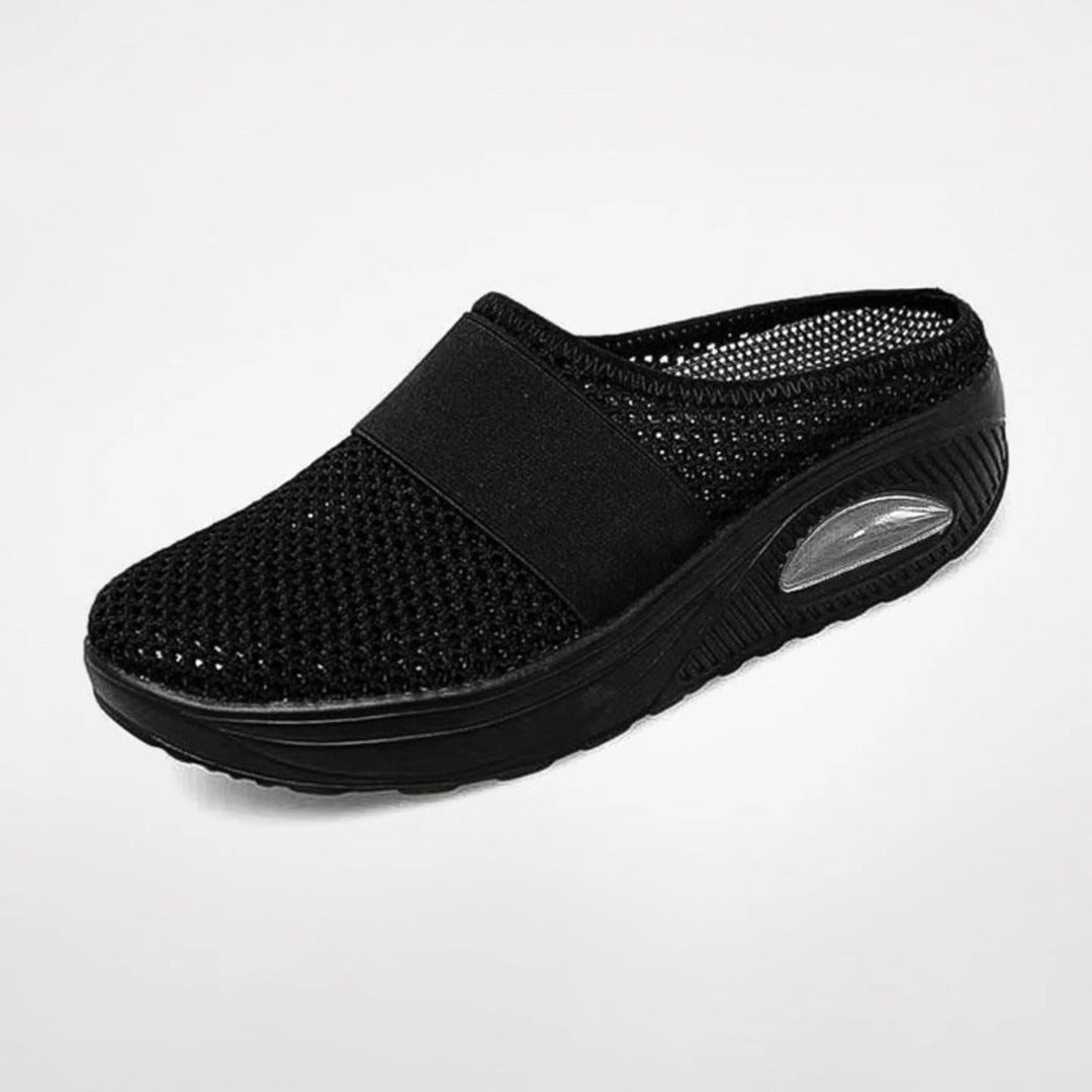 Women's Slip-On Mule Trainers with Open-Weave Upper and Visible Air Unit Platform Sole