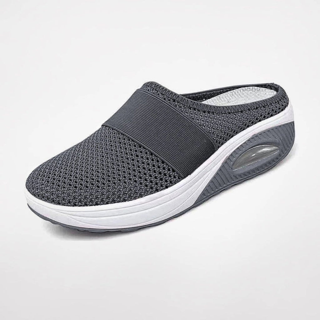 Women's Slip-On Mule Trainers with Open-Weave Upper and Visible Air Unit Platform Sole