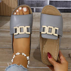 Women's Slip On Platform Sandals with Gold Hardware
