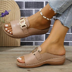 Women's Slip On Platform Sandals with Gold Hardware
