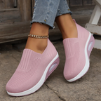 Women's Slip-On Platform Sneakers with Knit Mesh Upper and Wedge Sole