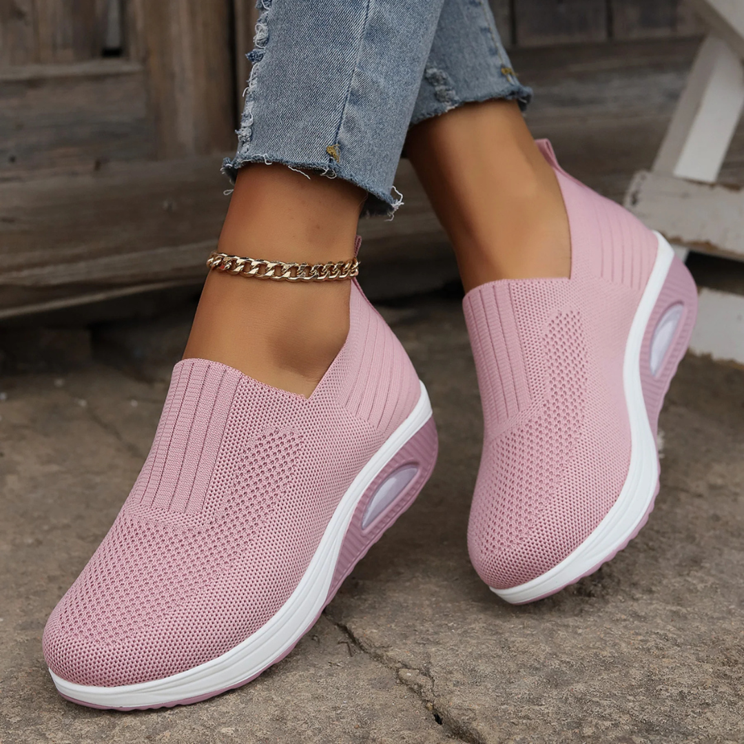 Women's Slip-On Platform Sneakers with Knit Mesh Upper and Wedge Sole