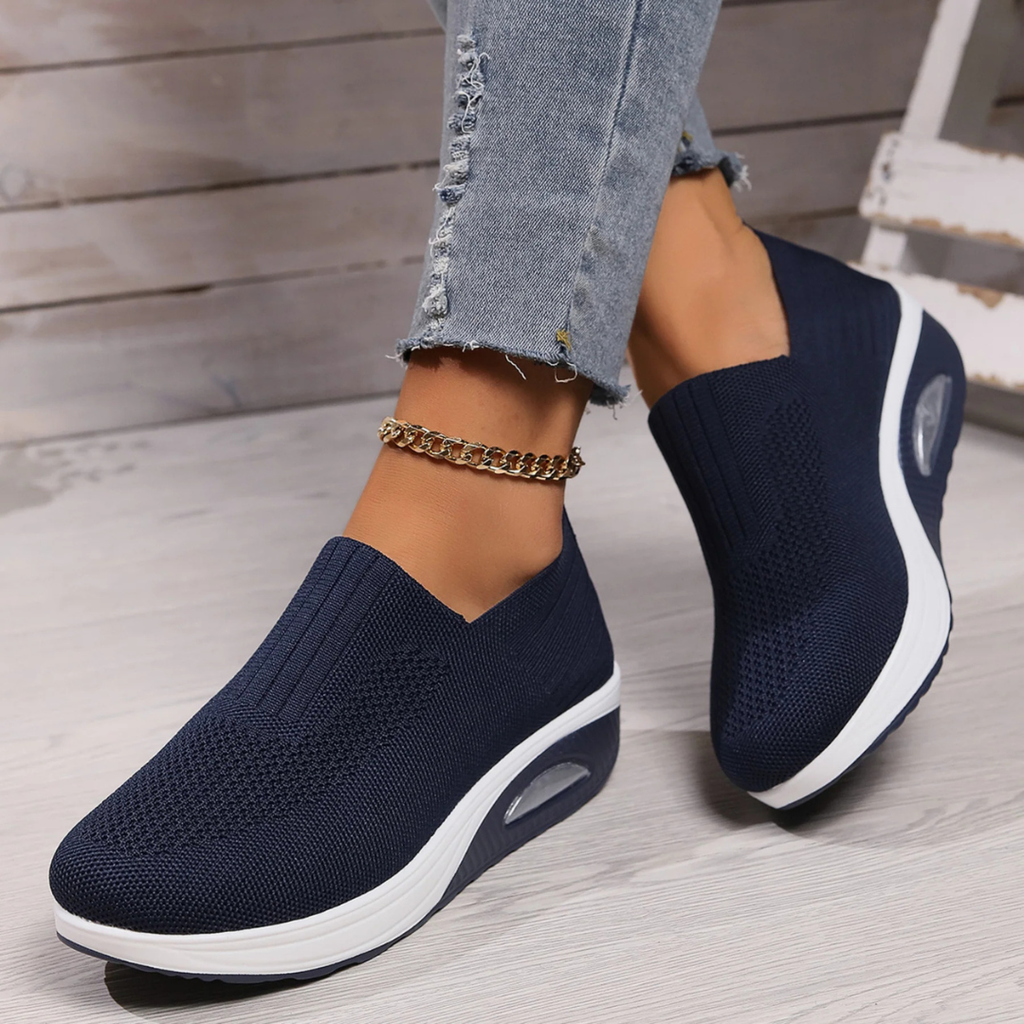 Women's Slip-On Platform Sneakers with Knit Mesh Upper and Wedge Sole