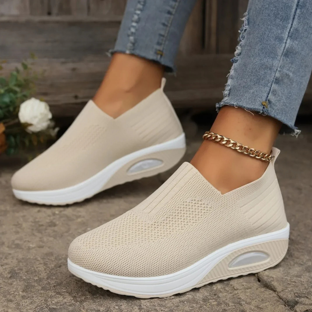 Women's Slip-On Platform Sneakers with Knit Mesh Upper and Wedge Sole