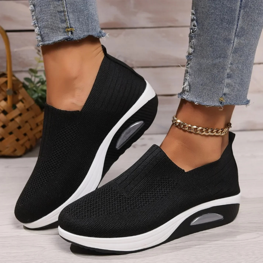 Women's Slip-On Platform Sneakers with Knit Mesh Upper and Wedge Sole