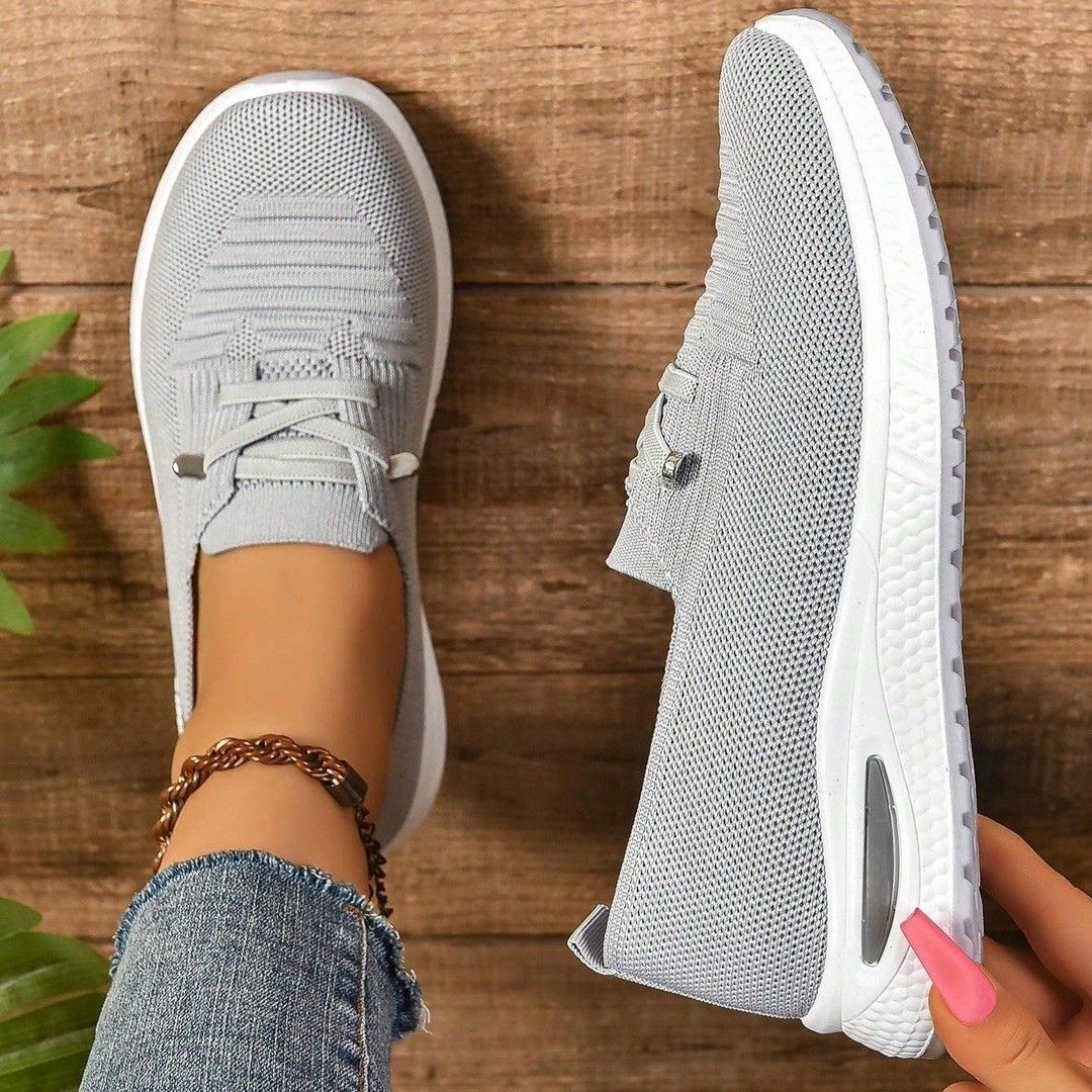 Women's Slip-On Sneakers with Cross Lace Detail and Textured Upper on White Midsole