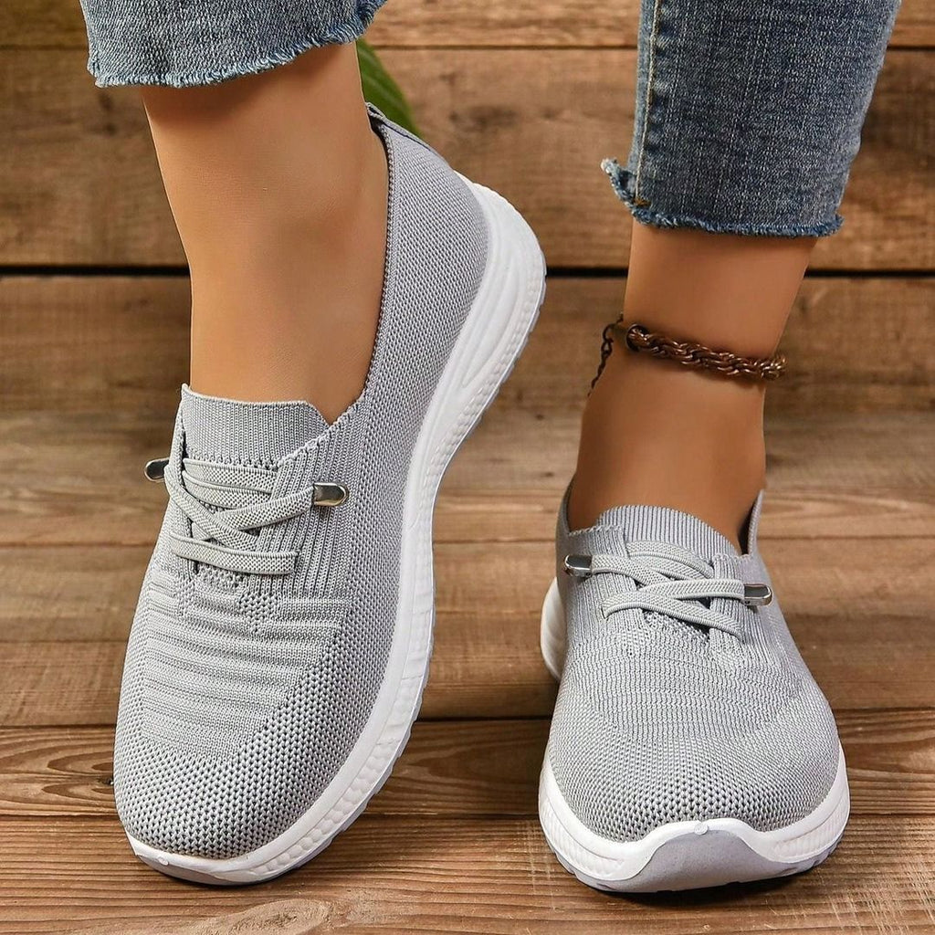 Women's Slip-On Sneakers with Cross Lace Detail and Textured Upper on White Midsole