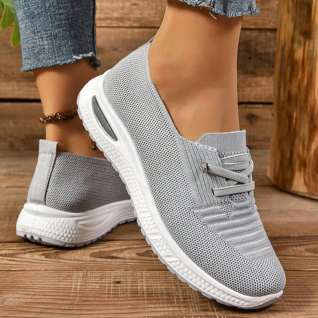 Women's Slip-On Sneakers with Cross Lace Detail and Textured Upper on White Midsole