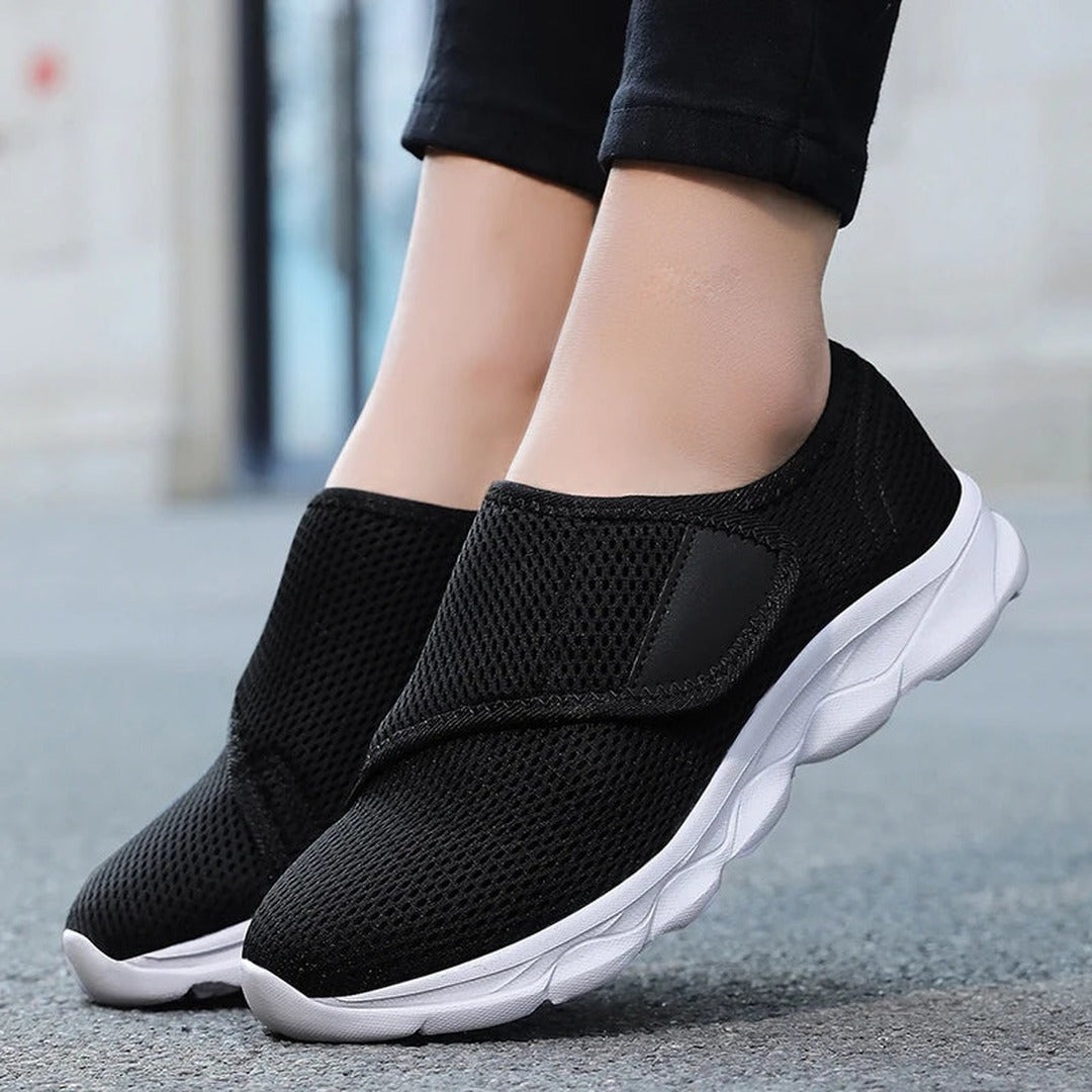 Women's Slip-On Sneakers with Open-Weave Upper and Adjustable Hook-and-Loop Strap