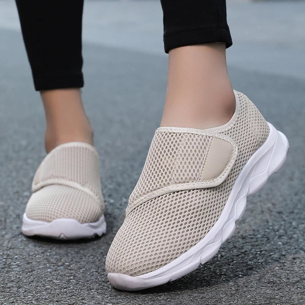 Women's Slip-On Sneakers with Open-Weave Upper and Adjustable Hook-and-Loop Strap