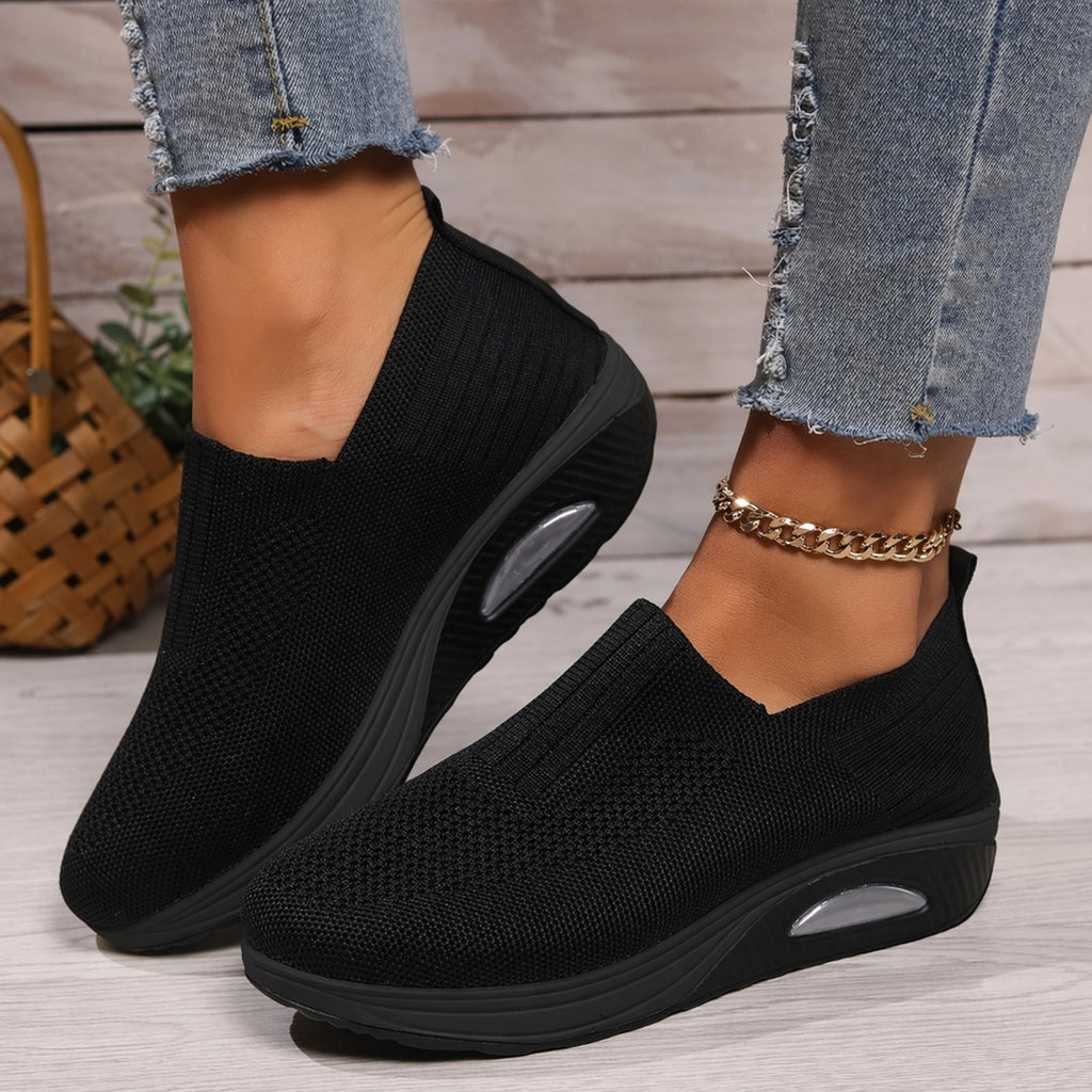 Women's Slip-On Sneakers with Textured Upper and Air-Unit Platform Sole