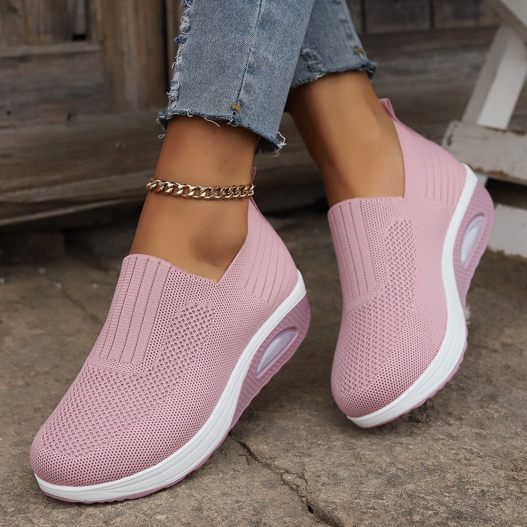 Women's Slip-On Sneakers with Textured Upper and Air-Unit Platform Sole