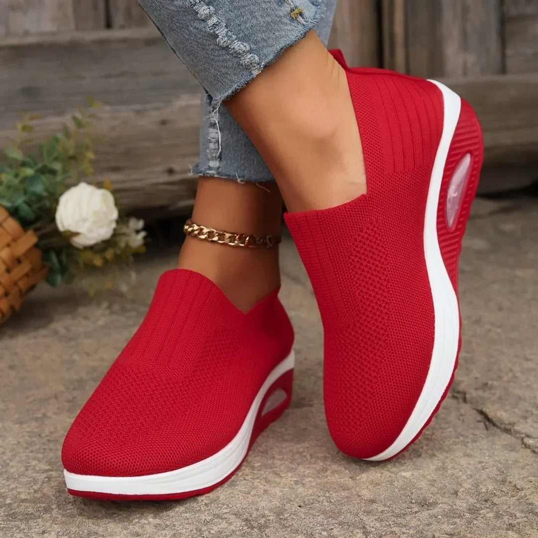 Women's Slip-On Sneakers with Textured Upper and Air-Unit Platform Sole