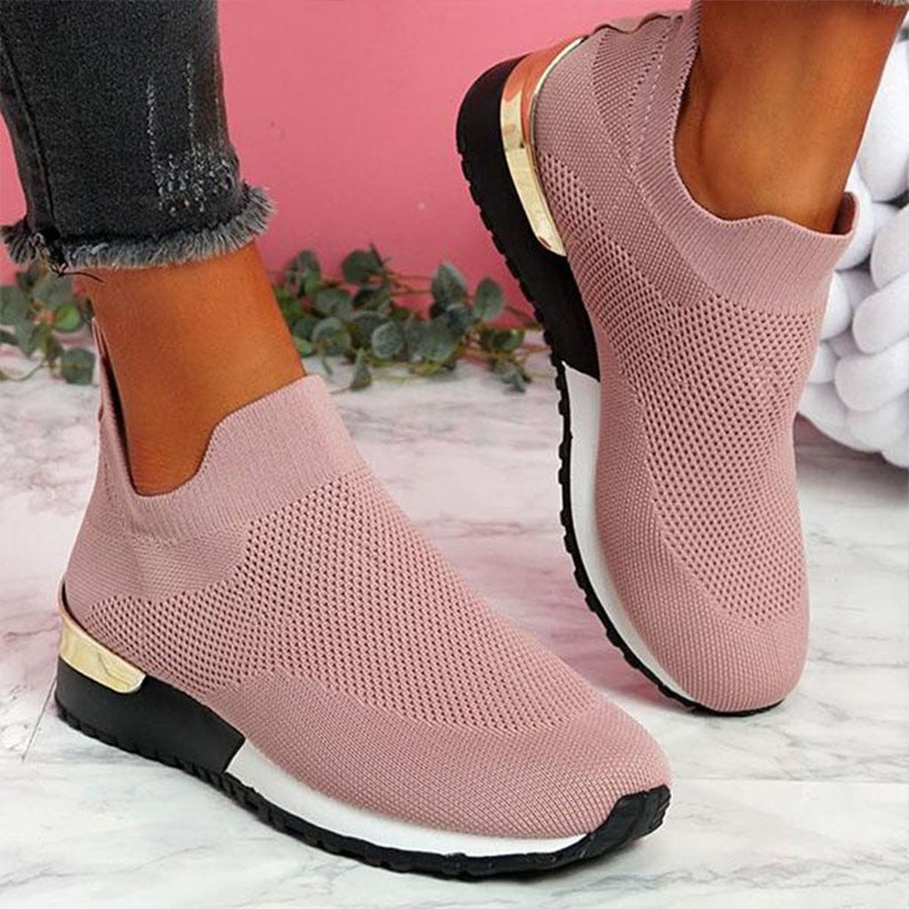 Women's Slip-On Trainers with Open-Weave Upper and Gold-Tone Heel Trim