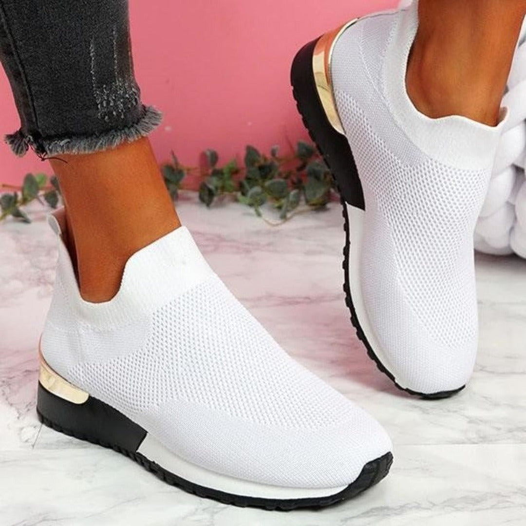 Women's Slip-On Trainers with Open-Weave Upper and Gold-Tone Heel Trim