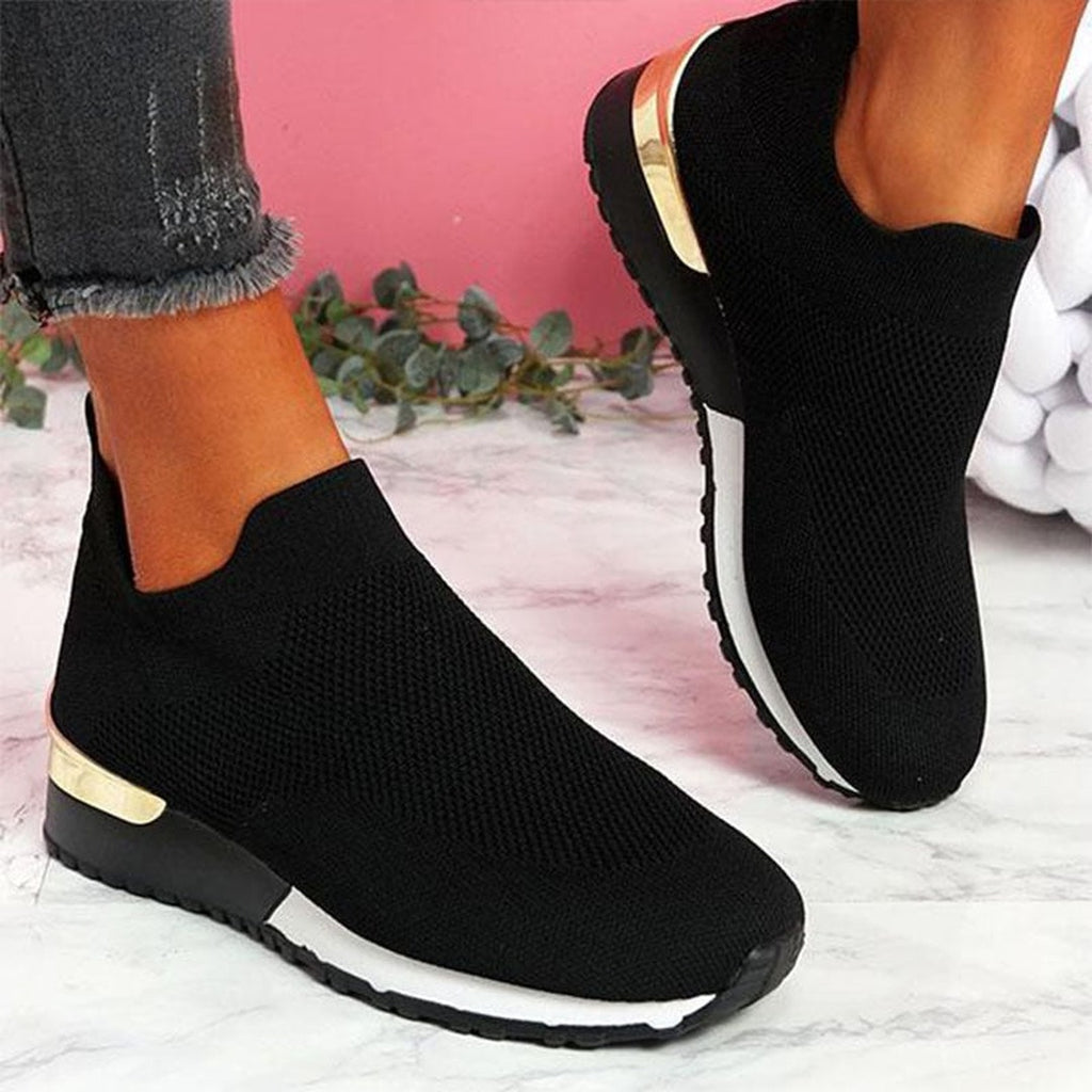 Women's Slip-On Trainers with Open-Weave Upper and Gold-Tone Heel Trim