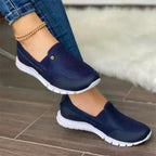 Women's Slip-On Trainers with Perforated Upper Panel and Flat White Outsole