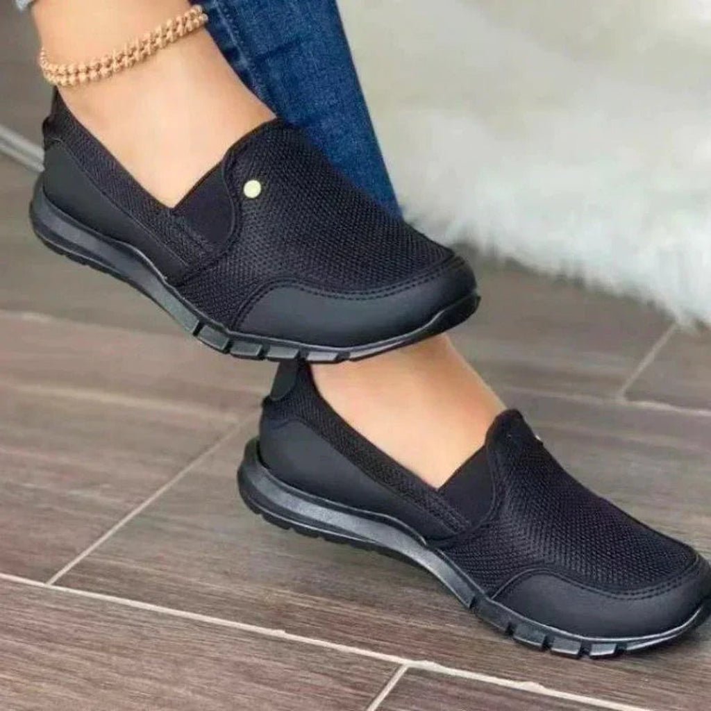Women's Slip-On Trainers with Perforated Upper Panel and Flat White Outsole