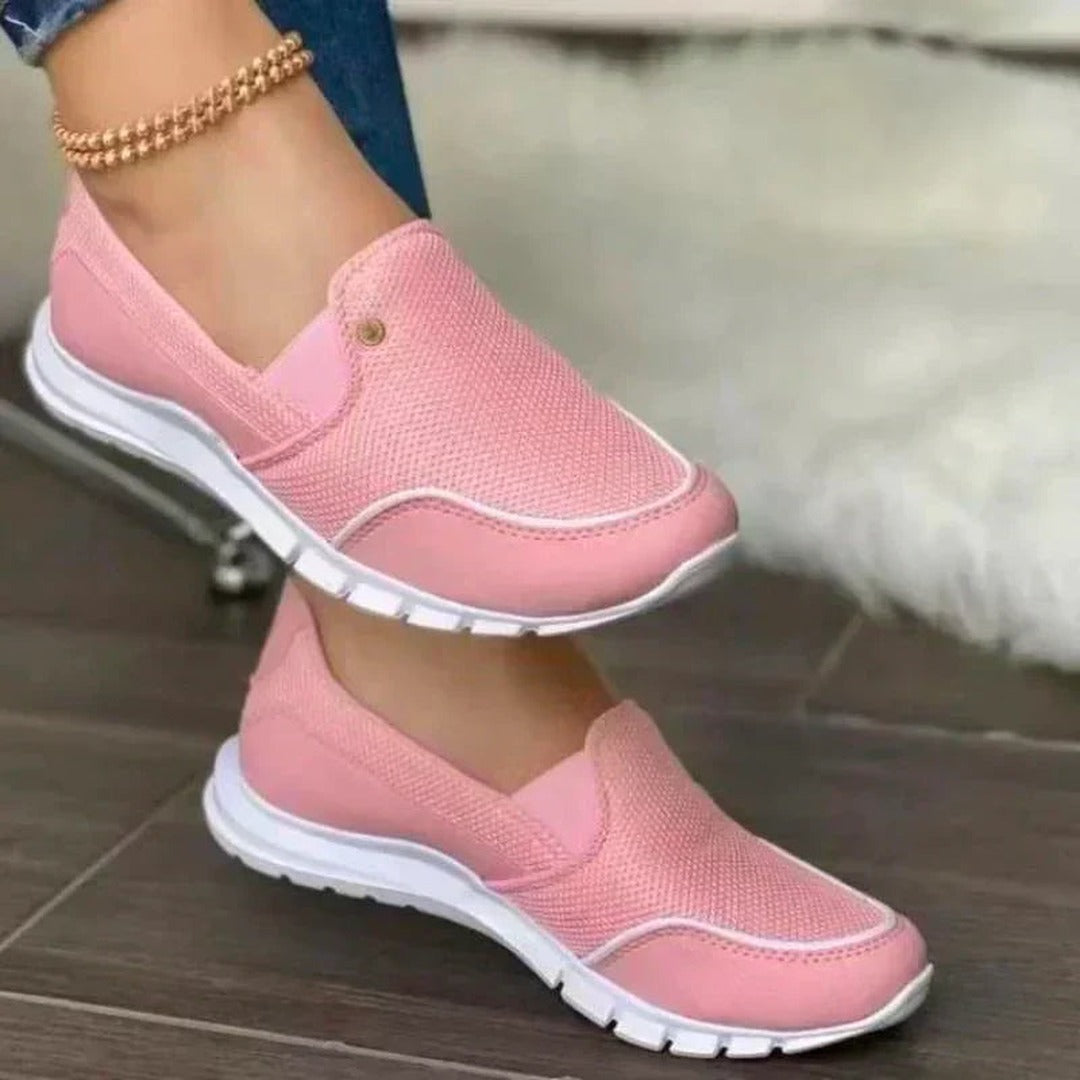 Women's Slip-On Trainers with Perforated Upper Panel and Flat White Outsole