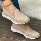 Women's Slip-On Trainers with Perforated Upper Panel and Flat White Outsole