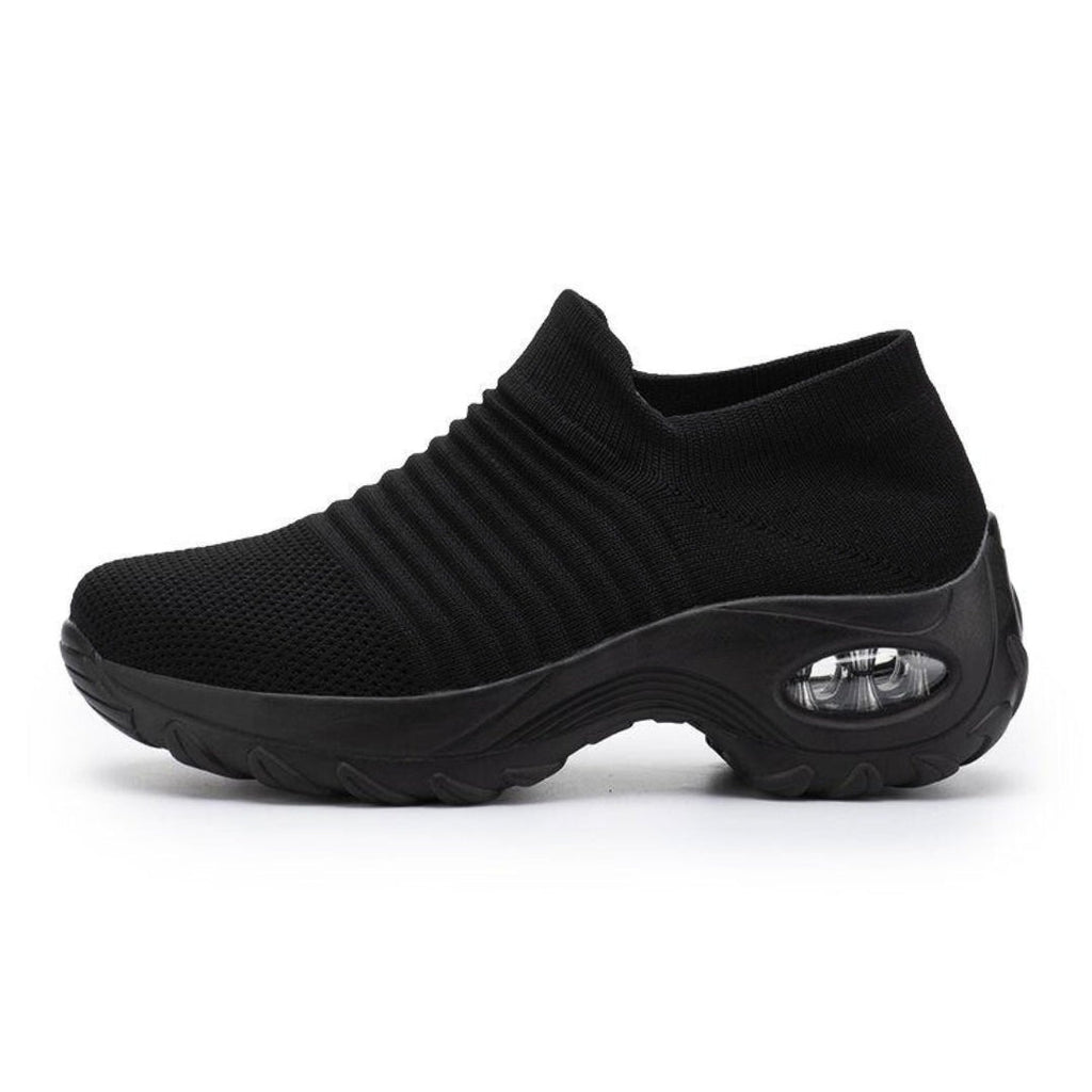 Women's Slip-On Trainers with Ribbed-Texture Upper and Visible Air Bubble Platform Sole