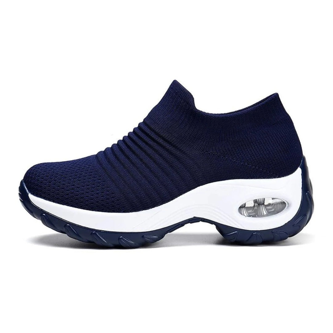 Women's Slip-On Trainers with Ribbed-Texture Upper and Visible Air Bubble Platform Sole