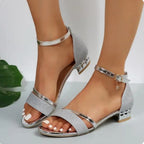Women's Sparkly Heeled Sandals with Ankle Strap