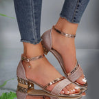 Women's Sparkly Heeled Sandals with Ankle Strap