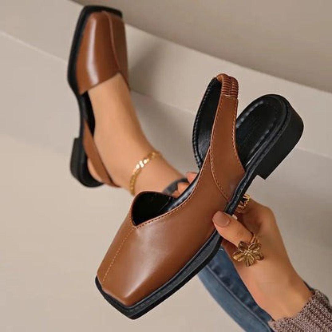 Women's Square Toe Slingback Flats with Elastic Heel Strap