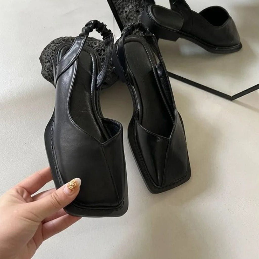Women's Square Toe Slingback Flats with Elastic Heel Strap