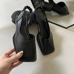 Women's Square Toe Slingback Flats with Elastic Heel Strap