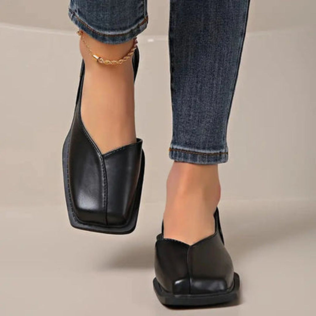 Women's Square Toe Slingback Flats with Elastic Heel Strap