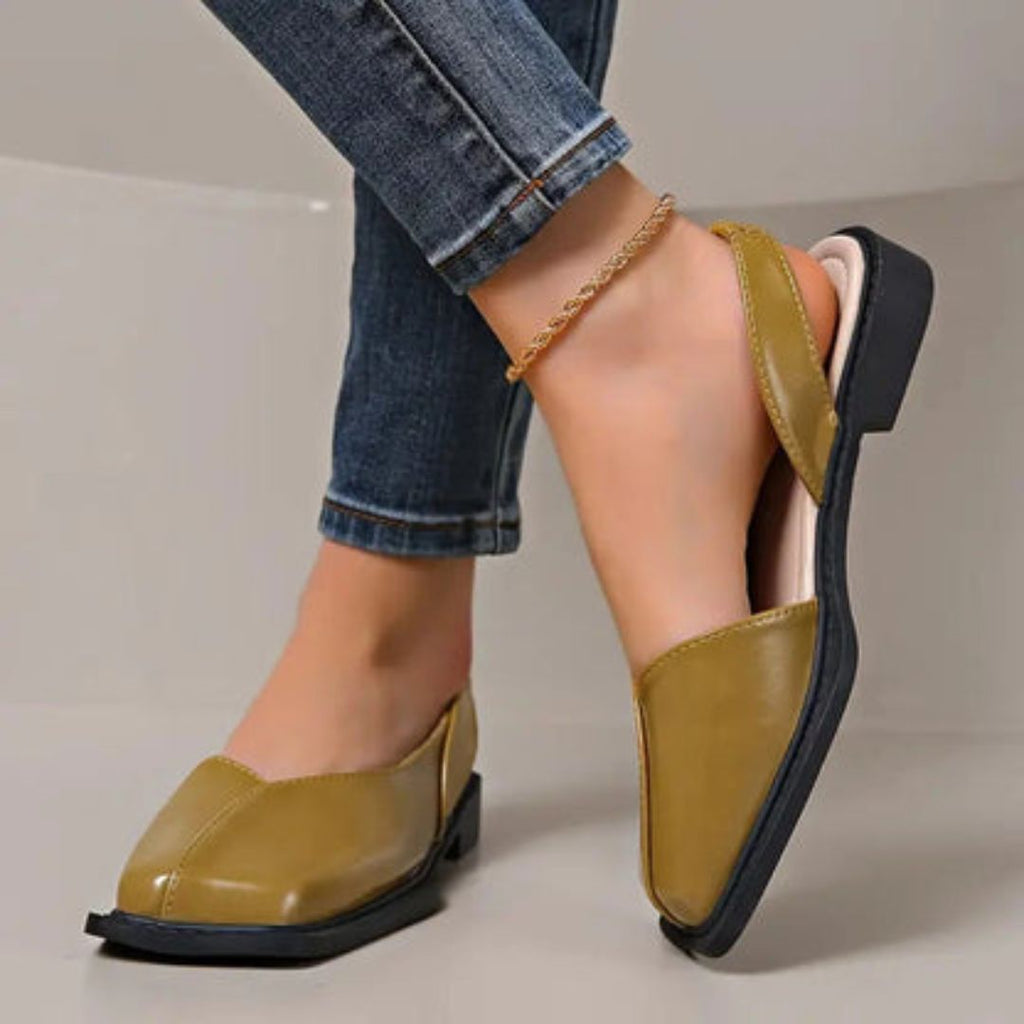 Women's Square Toe Slingback Flats with Elastic Heel Strap