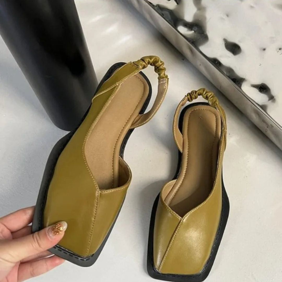Women's Square Toe Slingback Flats with Elastic Heel Strap