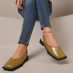 Women's Square Toe Slingback Flats with Elastic Heel Strap