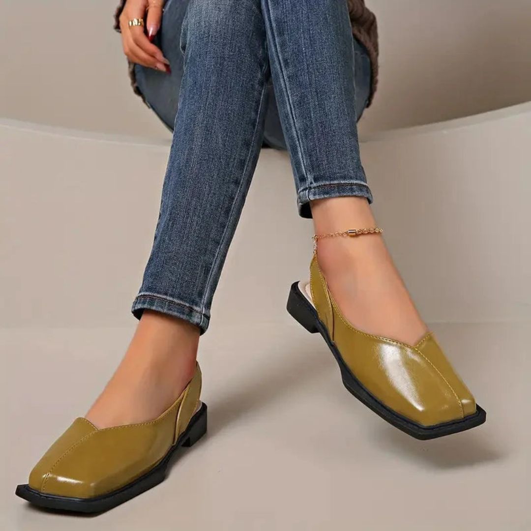 Women's Square Toe Slingback Flats with Elastic Heel Strap