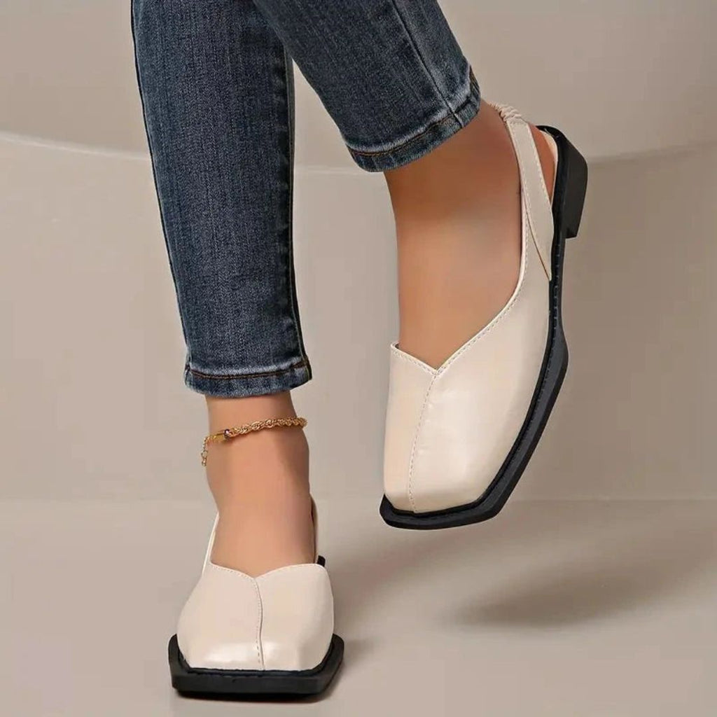Women's Square Toe Slingback Flats with Elastic Heel Strap
