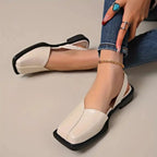 Women's Square Toe Slingback Flats with Elastic Heel Strap
