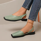 Women's Square Toe Slingback Flats with Elastic Heel Strap