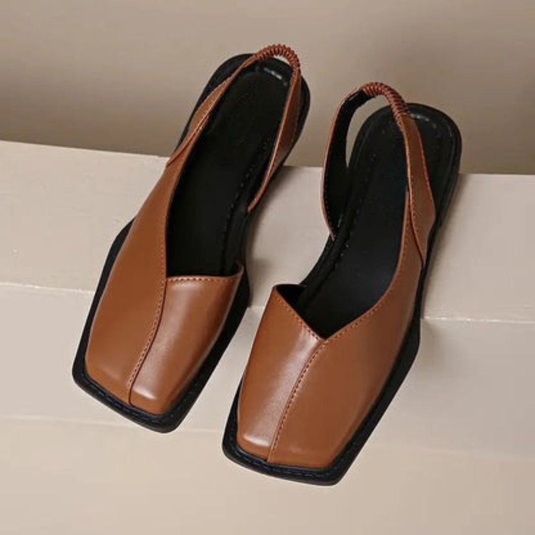 Women's Square Toe Slingback Flats with Elastic Heel Strap