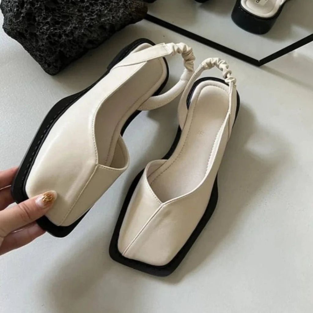 Women's Square Toe Slingback Flats with Elastic Heel Strap