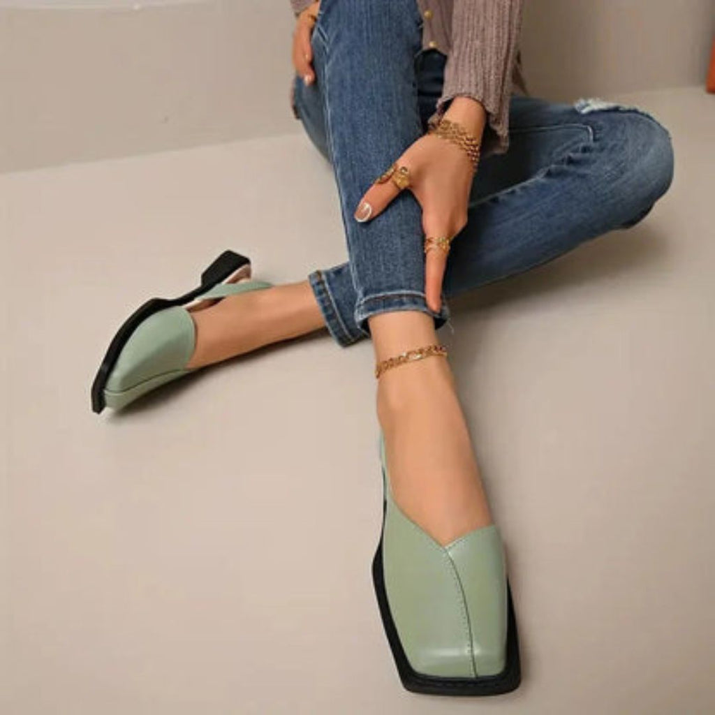 Women's Square Toe Slingback Flats with Elastic Heel Strap