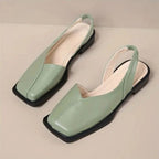 Women's Square Toe Slingback Flats with Elastic Heel Strap