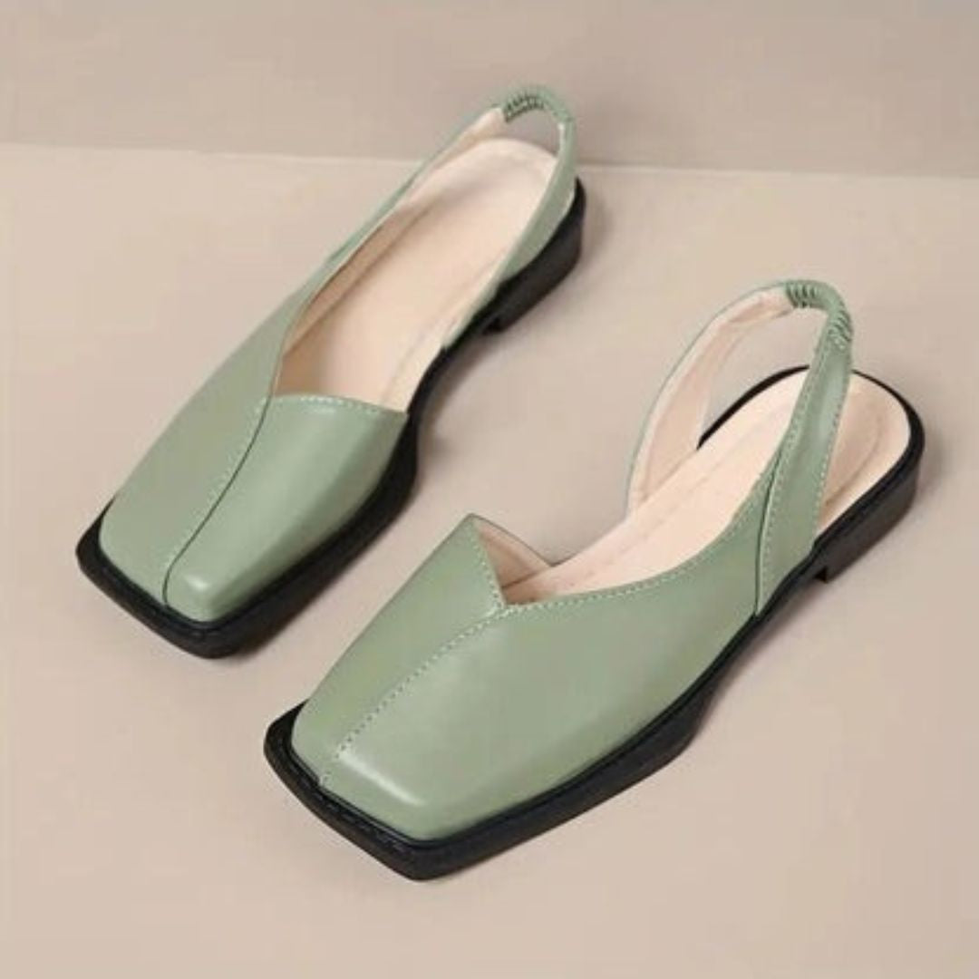 Women's Square Toe Slingback Flats with Elastic Heel Strap