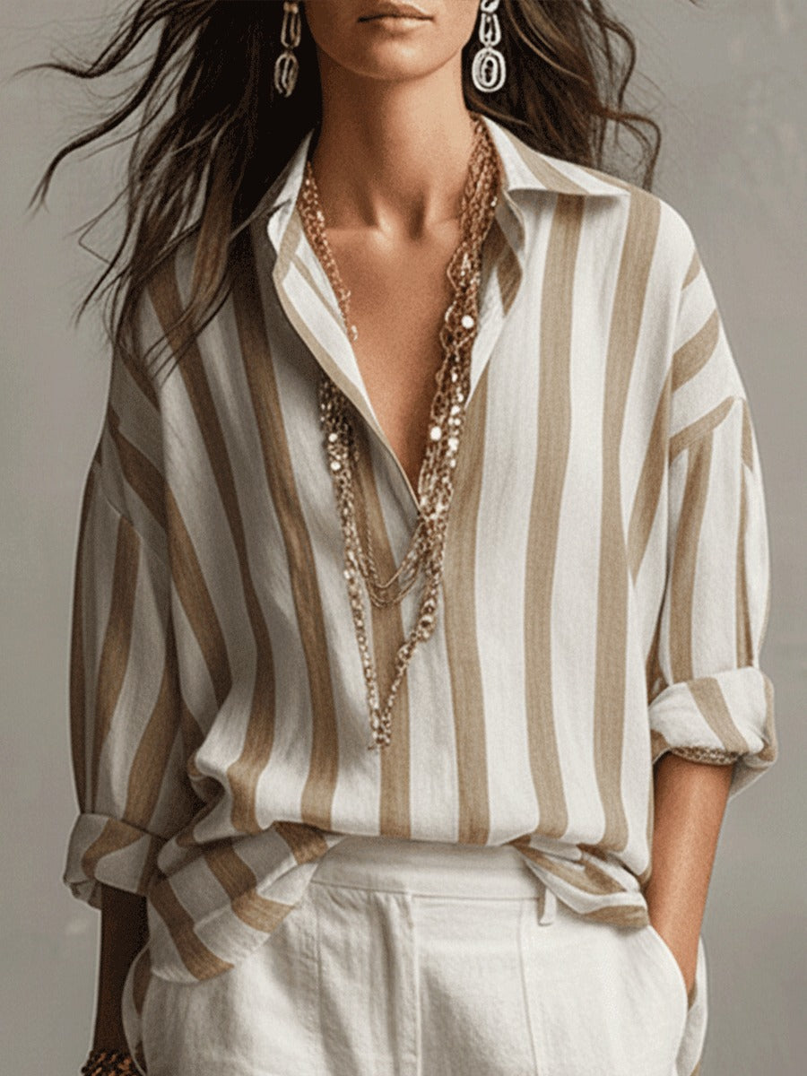 Women's Striped Oversized Shirt with Point Collar