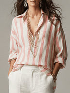 Women's Striped Oversized Shirt with Point Collar