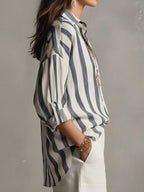 Women's Striped Oversized Shirt with Point Collar