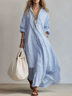 Women's Striped Summer Maxi Dress with Long Sleeve
