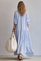 Women's Striped Summer Maxi Dress with Long Sleeve