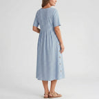 Women's Striped Summer Midi Dress with Short Sleeves
